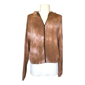 Yana K Fleece Crop Hoodie Full Zip Tie Dye Brown Longsleeve Women's Size Small